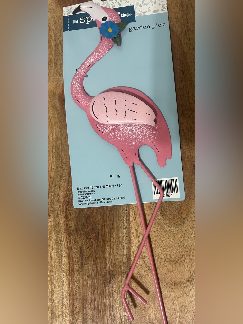 NEW Pink Flamingo Metal Garden Pick Blue Flower 5”X19” Hobby Lobby